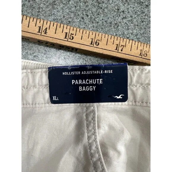Hollister Adjustable Rise Parachute Baggy Utility Pants Cream Y2K Men XL NEW - Picture 5 of 13